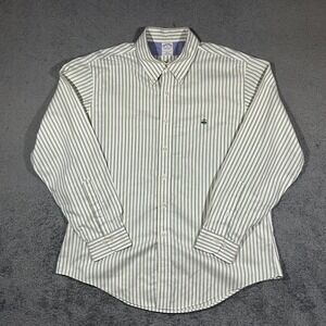 Brooks Brothers Dress Shirt Mens XL Green/White Striped Button Down #1857